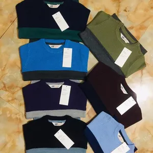 Overstock Bangladesh Pakaian Banyak Saham Bermerek Label Anak Laki-laki Pullover Lengan Panjang Kru Leher Kasmir Katun Kasual Sweater