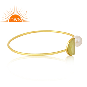 Natural Pearl Yellow Moonstone Designer 14K Gold Plated Sterling 925 <b>Silver</b> Cuff <b>Bangles</b> Jewelry Supplier Classic Collection - Product Image 2