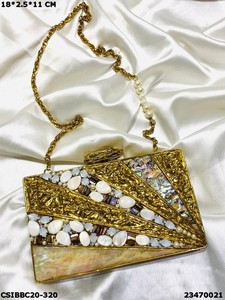 Designer Handmade Brass MOP <b>Clutches</b> Mother of Pearl Evening <b>Bags</b> <b>for</b> <b>Weddings</b> and Parties <b>for</b> Bridal and Bridesmaids - Product Image 4