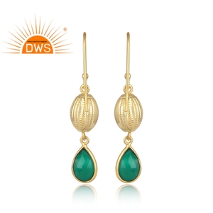 Natural Green Onyx Gemstone Earrings 14k Gold Plated Sterling Silver Dangle Drop Earrings Jewelry Wholesale - Product Image 3