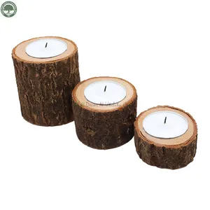 Home Decoration Vintage Life Inc.Natural pine wood tealight candle holder succulent planter for rustic wedding party birthday holiday decoration