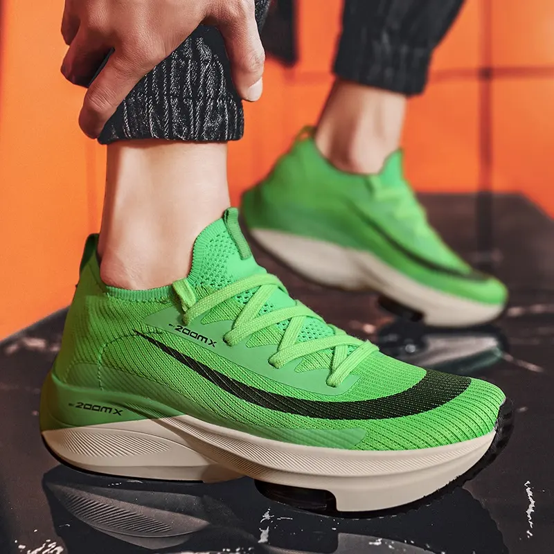 TX hot sale green microfiber breathable thick soled non slip male sport foot wear man casual sneaker running shoes men's