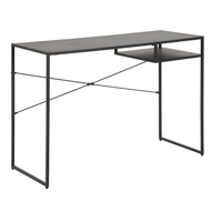 Bureau d'angle moderne et élégant Blue Ocean en fer noir, avec étagères de rangement extensibles à 4 niveaux, plateau en bois, stable et pré-assemblé pour le bureau