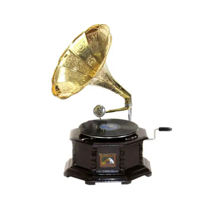 High Quality Brass Musical Gramophone with Horn and Shiny Polish Radio Gramophone for Music and Entertainment