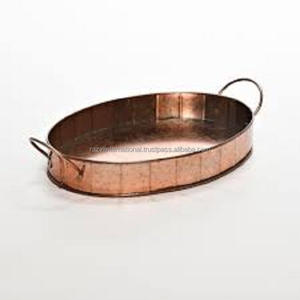 Plateau de service de noël en métal de forme ovale en cuivre, plateau de service décoratif en métal martelé Antique en cuivre - Product Image 1