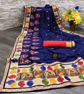 Sari kerja bordir berat/desainer pakaian India Saree/bordir garis kerja kain terbaik 6.5 jaring Mtr