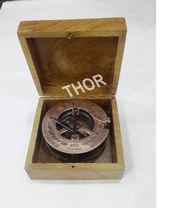 Cobre antiguo Vintage latón marítimo náutico brújula esfera Digital reloj de sol senderismo Camping viene caja de madera diseño del oeste de Londres - Product Image 1