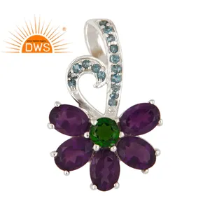 Chrome Diopside Améthyste Pendentif Pierres Précieuses Bijoux 925 Argent Fleur Conception Pendentif Pour Femmes Fournisseur Dainty Collection - Product Image 1