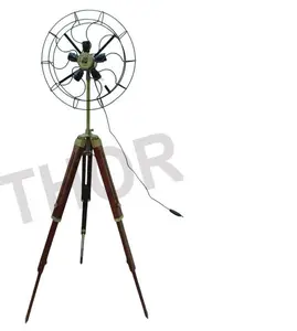 Nautical Spot Light Fan Floor Lamp Tripod Wooden Stand Home Decorative Item