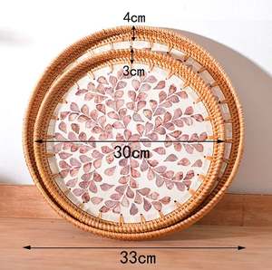 Plateau de service à dessert en rotin fait main, forme personnalisée avec finition naturelle, parfait pour la cuisine et la vaisselle, poignée simple - Product Image 4