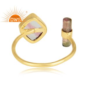 Bio Tourmaline Gemstone Ring Vermeil Designer 925 Sterling Silver Ring Jewelry Gold Trendy DWS Newly Arrived Indian Silver Dip - Product Image 3