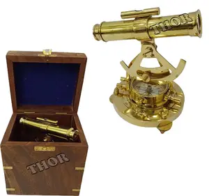 Brass Alidade Telescope with Premium Full Brass Compass Alidade Telescope Maritime Desk Collectible 5 Inch Color Gold
