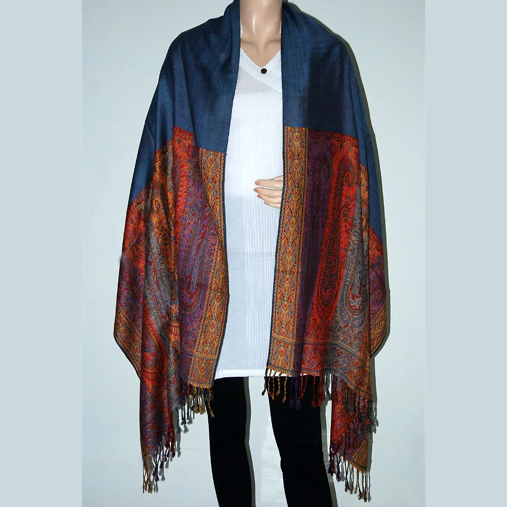 Hot Selling Reversible 100% Pure Wool Shawl,Silk Paisley Pashmina Wrap Stole For Woman's and Girls