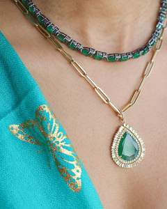 14K Yellow Gold Natural Emerald Gemstone Baguette Cut Pave Diamond Handmade Fashionable Pendant Manufacturer - Product Image 2