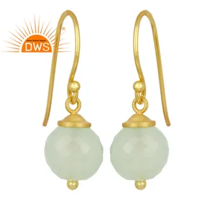 Aqua-gota de Calcedonia para pendientes, proveedor de joyería, nuevo diseño, chapado en oro, pendientes de plata 925, joyería - Product Image 1