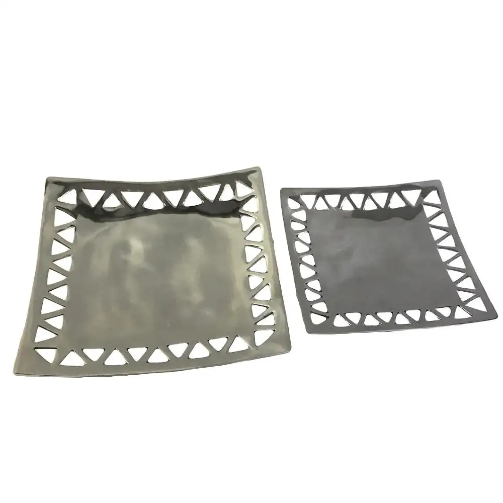 Decoratieve Vierkante Metalen Platters-Aluminium-Gepolijst-Zilver-Portie Schotel Plaat-Groothandel-Fabrikant-Elegante-Bulk