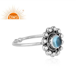 Anillo Ajustable de Plata de Ley con Diseño Floral, Anillo de Piedra Preciosa de Topacio Azul al por Mayor, Joyería de Colección Clásica - Product Image 2