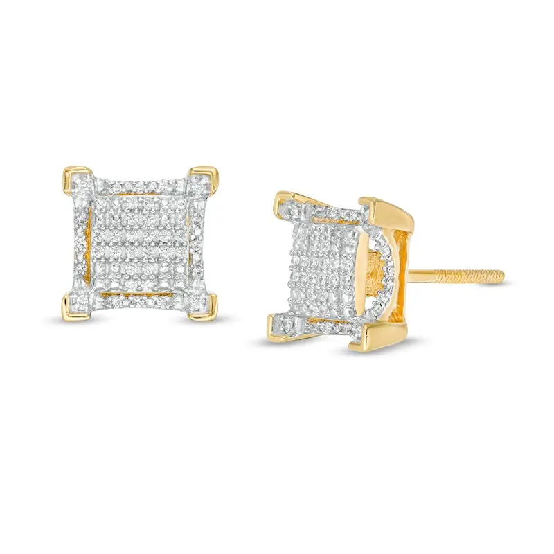 10K Solid Gold Real Diamond 1/4 TCW Hip Hop Men Earring Latest Fashion Square Stud Earrings