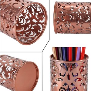 Porte-stylo rond en métal plaqué cuivre parfait pour l'organisation du bureau dans n'importe quel espace de travail à la maison ou au bureau - Product Image 5