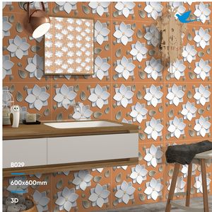 Venta caliente Diseño de flores Porcelana esmaltada completamente pulida Naranja Diseño 3D suave Azulejos de piso de mármol vitrificado 600x600mm Formato de decoración de pared - Product Image 3