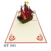 Carte pop-up 3D artisanale en papier vietnamien, motif bateau pirate rouge, best-seller, décoration de mariage, enveloppe style lettre, souvenir, anniversaire personnalisé