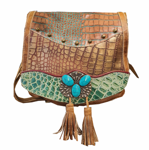 Sac fourre-tout décontracté pour femme KAMARVY KN-115 en cuir véritable, style Banjara, avec rabat unique en coton vintage, personnalisable - Product Image 1