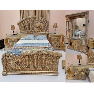 Ensemble de meubles de chambre à coucher de qualité supérieure, meubles de chambre à coucher en bois sculpté indien de luxe, lit Maharaja, meubles de chambre à coucher entièrement sculptés à prix réduits - Product Image 1
