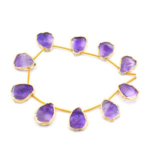 Pierre naturelle améthyste plaquée or 14k/18k, forme irrégulière, perçée sur le côté, 10 perles, accessoires de bijoux - Product Image 1