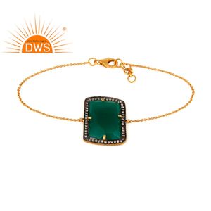 Designer Silver Gold Plated Chain Link <b>Bracelet</b> Jewelry Wholesaler Zircon Green Onyx <b>Gemstone</b> <b>Bracelet</b> Supplier - Product Image 1