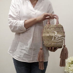 Cubo de paja con forro de algodón de nuevo diseño con decoración de lazo elegante incrustada con joyas - Product Image 2