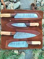 Lot de 4 couteaux de cuisine Damas, ensemble de couteaux de cuisine professionnels avec manche en bois, impression personnalisée OEM, ensemble forgé