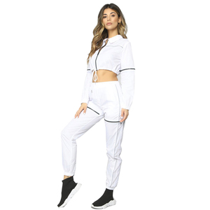 Sweat-shirt molletonné de couleur blanche, pour femmes, haut court décontracté, tenue adulte, - Product Image 2