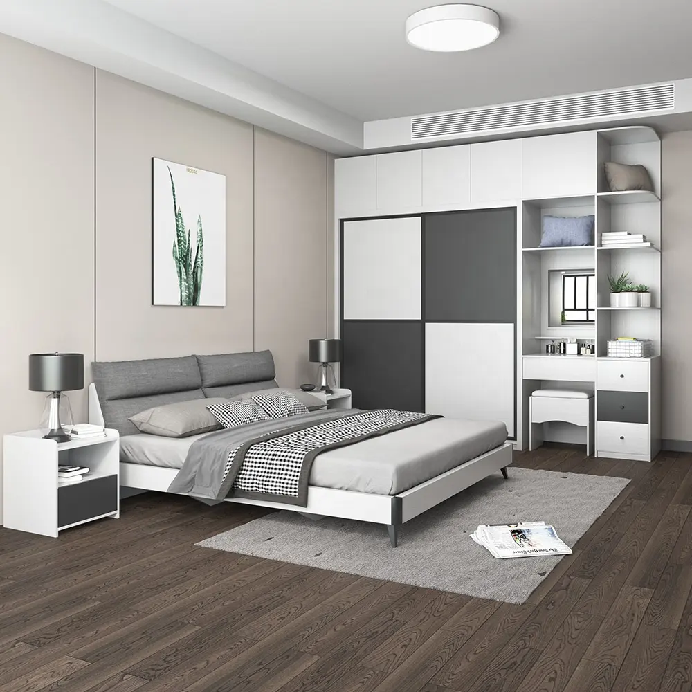 Современный дизайн, деревянная мебель для спальни, гостиницы, двуспальная Современная обивка, кровать для отелей