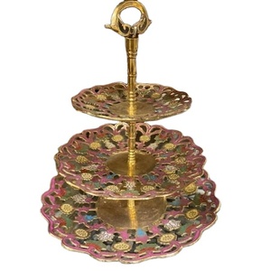 Soporte de tartas moderno de 3 niveles, soporte de mesa de cocina con estampado de flores redondas de Color rosa y latón, soporte para tartas de fiesta de matrimonio y cumpleaños - Product Image 1