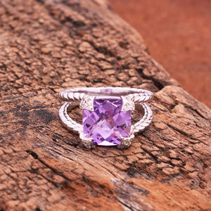 Bague en pierre précieuse violette en améthyste naturelle, anneau argent Sterling élégant en forme de coussin, fait à la main, pour les fabricants et les fournitures, 1 pièce - Product Image 1