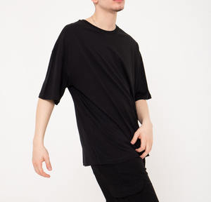 Camiseta básica de gran tamaño para hombre, camisa de cuello redondo en blanco, tela de algodón orgánico 100%, nueva tendencia de verano, personalizada, color negro, venta al por mayor, 2023 - Product Image 3