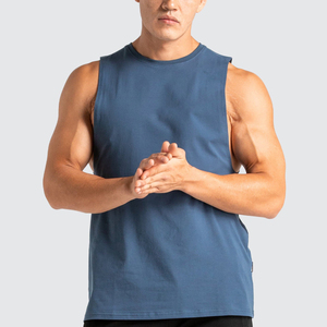 Débardeur bleu clair en coton pur, personnalisable OEM, pour homme/garçon, collection été, tissu extensible. - Product Image 1
