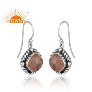 Boucles d'oreilles pendantes en argent sterling 925 avec pierre précieuse naturelle doublet de pierre de soleil, fabricant de bijoux - Product Image 2