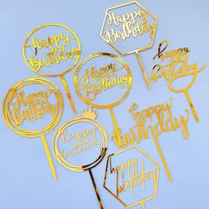 Décorations de gâteau réutilisables en acrylique doré miroir <span class=keywords><strong>Joyeux</strong></span> <span class=keywords><strong>Anniversaire</strong></span> pour fournitures de fête d'<span class=keywords><strong>anniversaire</strong></span> - Product Image 3