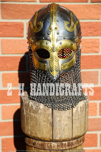 Casco vikingo Medieval con malla cruzada, armadura de guerrero, casco de caballero, disfraz de adulto, deporte funcional, Metal, acero, India N/A - Product Image 4