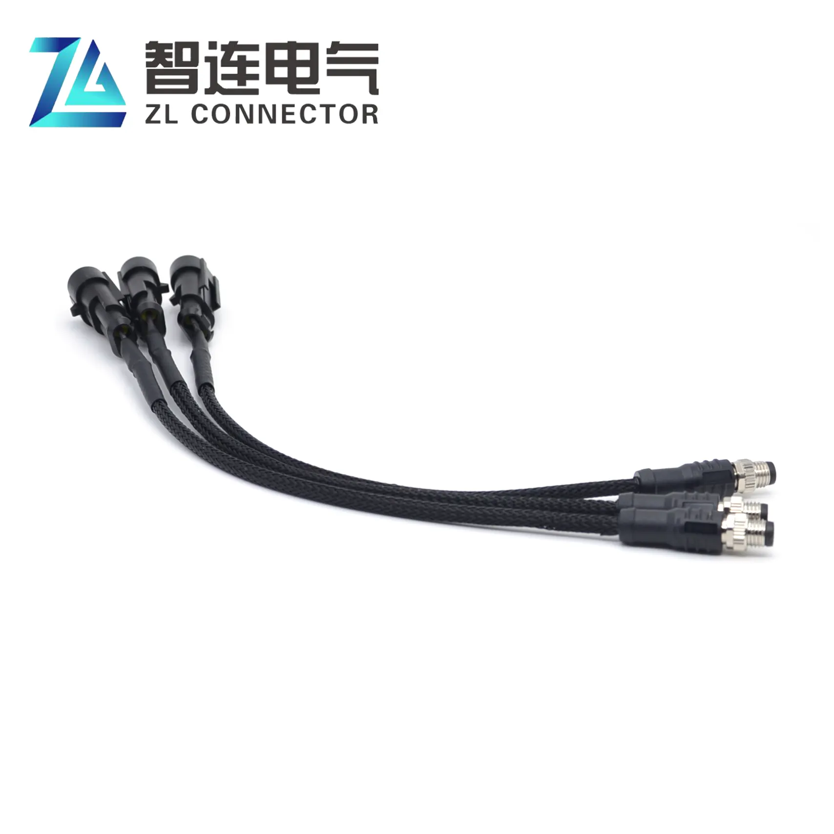 Custom design 5pin M8 straight head 20cm braided wire with auto TE 282104-1 terminal auto connector