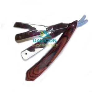 Maquinilla de afeitar recta manual de acero inoxidable plegable para hombres con mango de madera BARBER EDGE Base de instrumentos quirúrgicos - Product Image 1