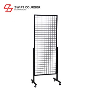 แผงตาข่ายลวดโลหะสีดำ ชั้นวางแบบมีล้อ สำหรับจัดแสดงสินค้าในร้านค้าปลีก - Product Image 2