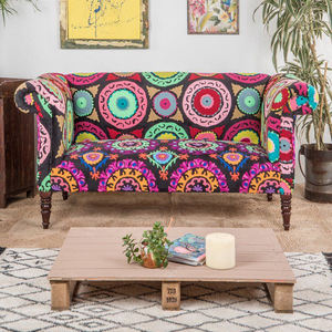 Modern Cotton Upholstered <b>Sofa</b> Sear for <b>Living</b> <b>Room</b> <b>Sofa</b> Tow Seater Chair Suzani Embroidered Embroidered Couch - Product Image 1