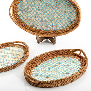 High Quality Decorative Oval Shape Rattan with Mother of Pearl MOP Serving Trays From Vietnam - Product Image 6