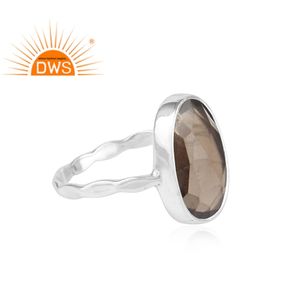 Nouveauté Bague en argent sterling 925 Bague ovale facettée en quartz fumé Bijoux en pierres précieuses Fabricant Collection classique - Product Image 2
