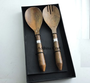 Juego de servidor de ensalada de madera de mango ecológico con mango de resina 2025, Spinner de ensalada de Venta caliente, cuchara de servicio de madera, juego de tenedor de cocina - Product Image 4