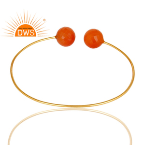 14k Gold Plated <b>Silver</b> Faceted Red Onyx Gemstone Adjustable Bangle Jewelry For Women Gift For Her Vintage Collection - Product Image 3