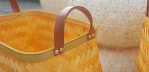 Panier de rangement artisanal en bambou naturel - ensemble de paniers en bambou avec poignées en cuir - Product Image 3