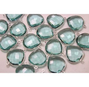 Silver Plated <b>Match</b> Pair Paraiba Quartz Faceted Stone Heart Shape Connector - Product Image 6